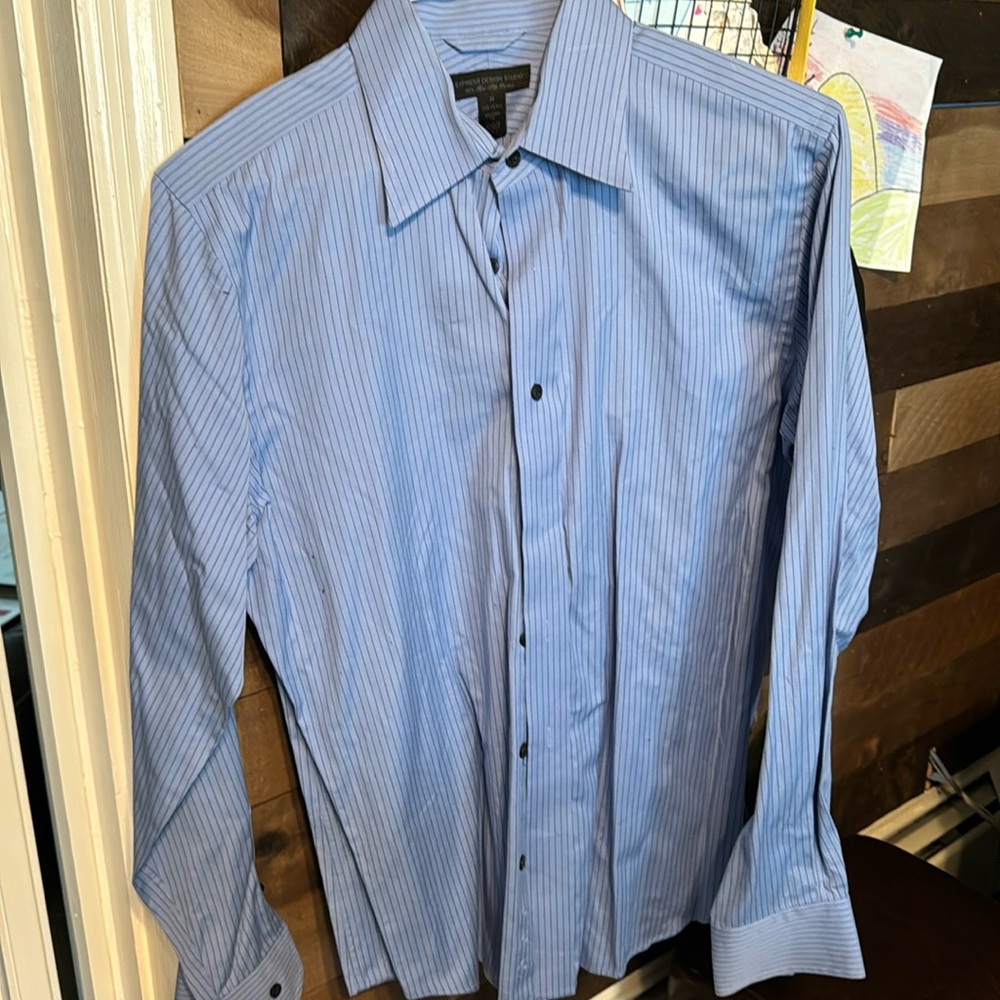 Express men's medium blue striped dress shirt